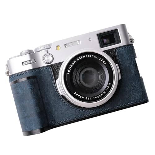 対応 FUJIFILM FUJI 富士 X100VI 専用 カメラケース カメラカバー カメラバッグ 本革 【Iborrys 純手作】銀付牛革本体+メタルベースプレート+ハンドルの3-in-1デザイン (レトロブルー)