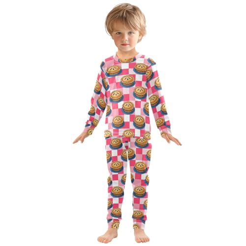 Pajama Sets Long Sleeve Pie Colorful Grid Pattern Soft Comfy Sleepwear 2 Piece PJS 3-8T2