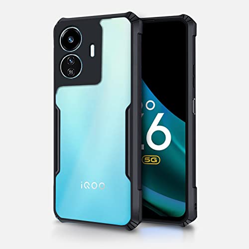 Image of Outlouders Back Cover for iQOO Z6 Lite 5G | Ultra Hybrid Transparent | Full Camera Protection | Raised Edge | Crystal Clear Bumper Case(Black)