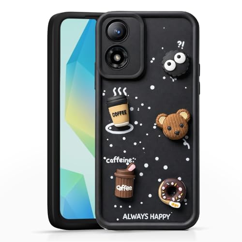 Image of Bintage Case Cute Fun Taddy| 3D Ball Bear| Donut| Coffee Rubber Case Camera Protection Back Cover Compatible for Motorola Moto G04 - Black