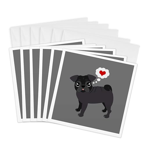 Cartes de vœux de qualité motif carlin noir, 6 cartes carrées au papier épais et au fini soigné