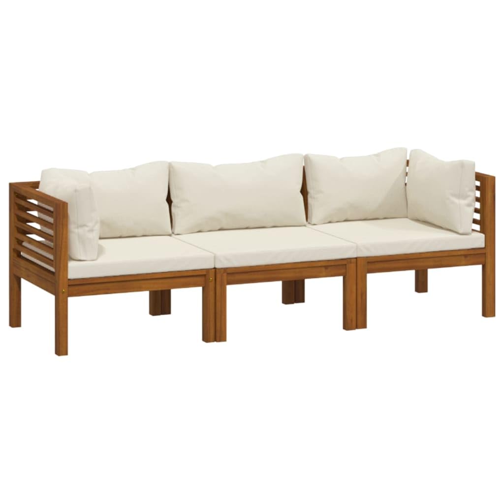 Canapé de jardin 3 places et coussin crème Bois d acacia massif
