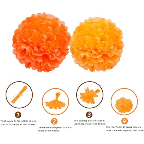 Image of XIKSXITN 12pcs Light Pink and Orange Paper Pom Poms Decorations for Party ,Ceiling Hanging Tissue Paper Flowers Decorations (10&12inch)