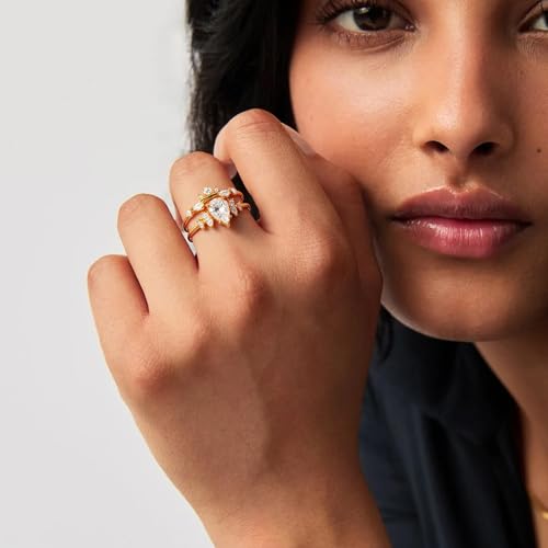 Engagement Rings for Women Non Tarnish Gold Wedding Ring Set for Women 14K Gold Plated Fake Engagement Ring Dainty Gold Stackable Rings Jewelry Gifts3