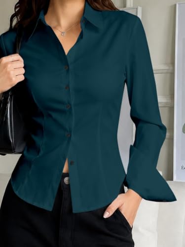 Image of JANIX Women's Solid Shirt | Full Sleeve Button Down Collared Shirt | Regular Fit Casual Formal Office Wear Western Top