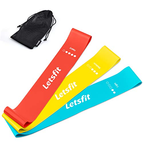 Letsfit Resistance Loop Bands, Resistance Exercise Bands for Home Fitness, Stretching, Strength Training, Physical Therapy, Natural Latex Workout Bands, Pilates Flexbands, 12