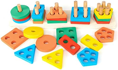 WEMMICKS Wood Sorting & Stacking Toy for Toddlers 1-3, Montessori Colour Recognition Form Sorter for Boys Ladies, Early Instructional Block Puzzles for 1 2 3 Years Outdated