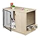 Relaxdays Hundekäfig, für Zuhause, HBT: 65,5x102x60 cm, 2 drehbare Näpfe, Hundebox Holzoptik, MDF & Stahl, grau/schwarz