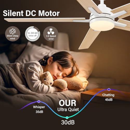 Image of 60 Inch White Ceiling Fans with Lights and Remote, Large Ceiling Fan