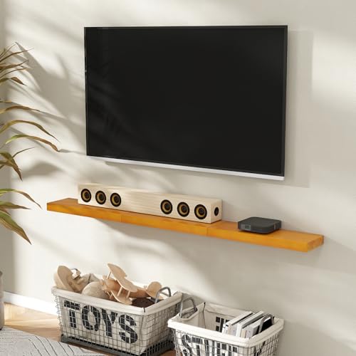 Image of Marsmiles 24 Inch Wood Floating Shelves | Rustic Honey Oak Wall Shelves Set of 2 | 24 inch W x 7.7 inch D x 1.6 inch H Wooden Shelves for Bathroom Living Room Kitchen