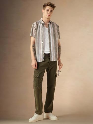 Image of Dennis Lingo Men's Brown Cotton Spread Collar Short Sleeves Printed Shirts