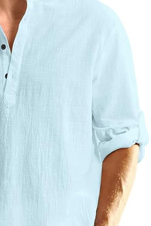Image of Men's Full Sleeve Beige Color Cotton Blend Mandarin Slim Fit Shirt Style Kurta for Men and Boys