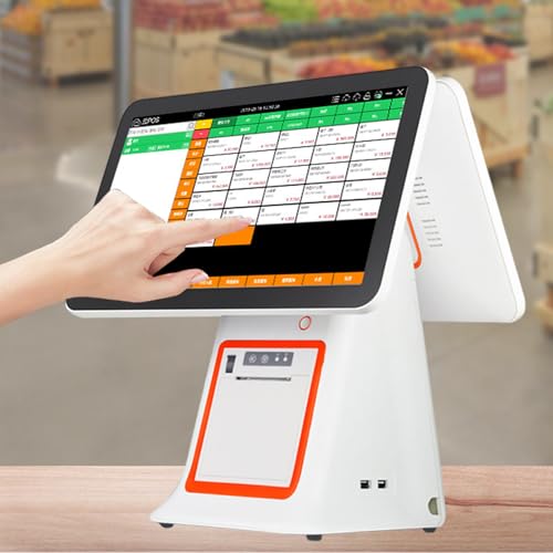 TPV táctil todo en uno con caja registradora electrónica de 15.6 pulgadas, doble pantalla táctil, CPU i5 y SSD de 128 GB, solución integral para comercios y puntos de venta modernos White