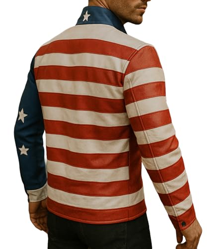 Mens American Flag Jacket Vintage Retro Style Motorcycle Genuine Leather Brando Biker Jacket3