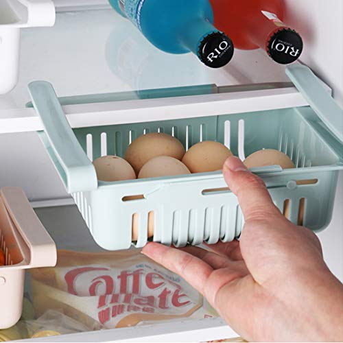 Starslife Retractable Drawer Type Refrigerator Storage Box Food Fresh-Keeping Classified Organizer Container Basket Fridge Shelf Holder Plastic Storage Bins, Fit For Fridge Shelf Under 0.5" - Blue #TOP3