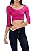 Womens Trendy Solid Color Basic Scooped Neck and Back Crop Top 3/4 Sleeve Magenta Medium