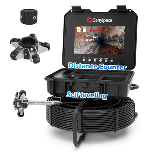 Image of Sanyipace Sewer Inspection Camera 230FT /70M, Self-Leveling Drain Pipe Camera, Distance Counter, 5-Level Brightness, 1080P Plumbing Camera for Plumber, 32GB Card, 4500mAh Battery, 5mm /0.2-inch Cable