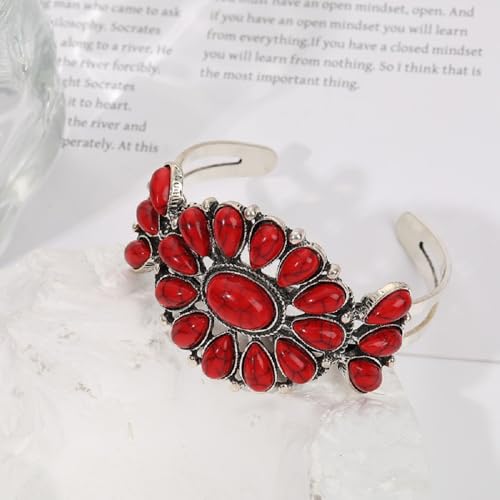 Bohemian Turquoise Bangle Bracelet for Women Statement Turquoise Jewelry Adjustable Ethnic Flower-shaped Teardrop Beaded Bracelet Boho Accessories Decor2