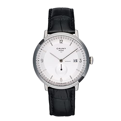 CAUNY - Reloj Analógico de Hombre - Prima Automatic Silver Limited Edition - Movimiento Swiss Made - Pulsera de Piel - Función de 3 Horas con Fecha - 10 ATM - Hecho en Acero de Alta Precisión 316L