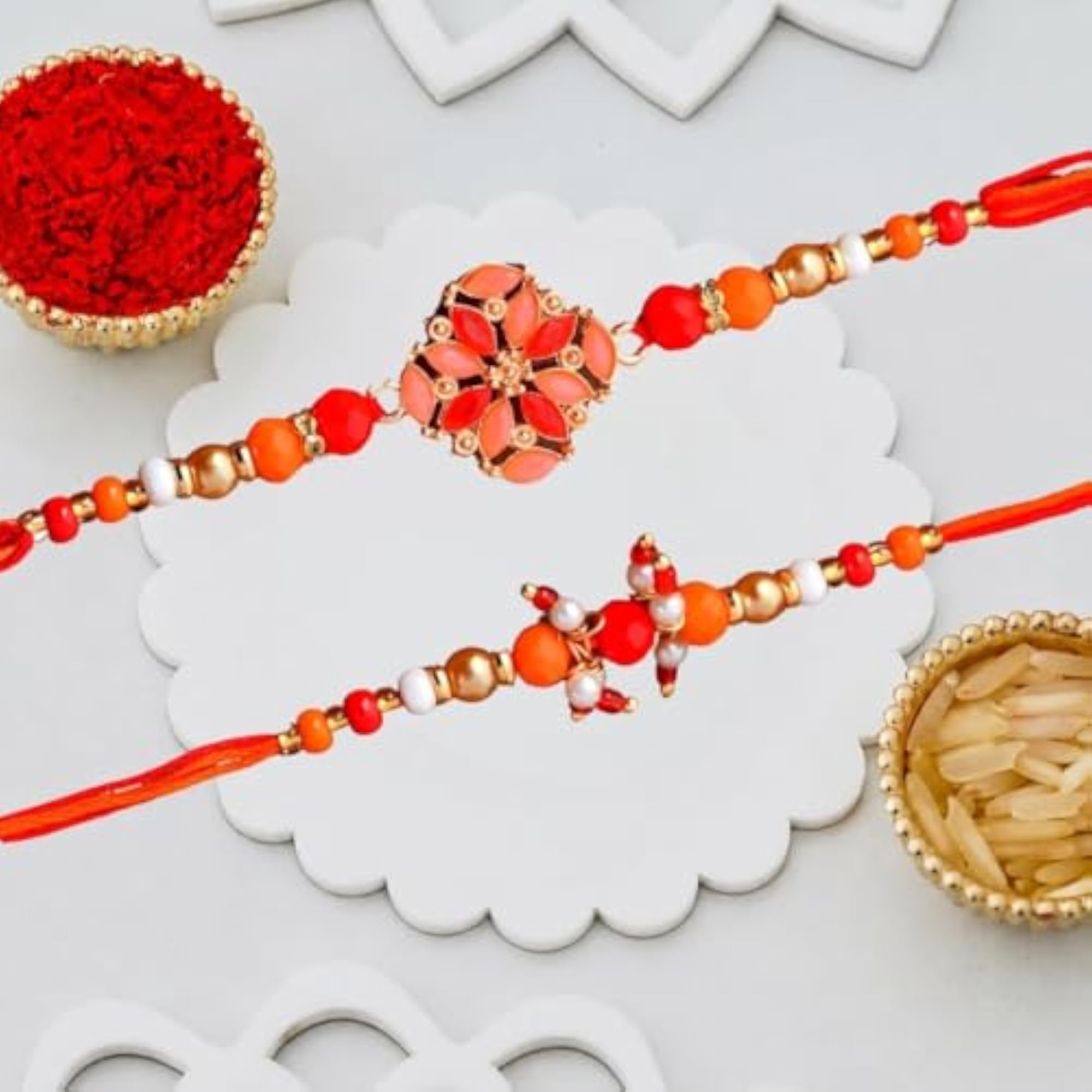 Handmade Designer Rakhi Combo with Roli and Fridge Magnet