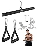 Black 16inch Straight Bar with Carabiner Hook, Heavy Duty Exercise Handles, LAT Pull Down Bar...