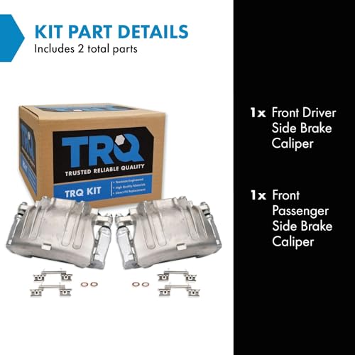 Image of TRQ Front Driver and Passenger Side Brake Caliper Set Caliper Brackets Compatible with 05-11 Chrysler 300 with Dual Piston Calipers without Brembo Brake Calipers