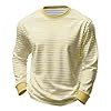 Striped Casual Long Sleeve Shirt with Print, Comfortable Crew Neck T-Shirt, Soft Breathable, Ideal for Everyday Wear, yellow, M #2