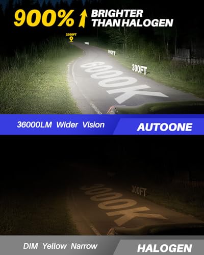 Image of AUTOONE 9007 /HB5 LED Light Bulbs 900% Brightness, 6000K Pure White Fog Light, 1:1 Halogen Size Wireless, Easy Installation, IP68, Pack of 2