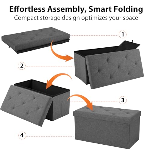 DUMOS 30in Foldable Storage Ottoman Bench, Storage Chest, End of Bed Foot Rest Stool with Padded Seat, Bedroom Bench for Living Room, Bedroom, Support 660lbs, Grey - Image 6