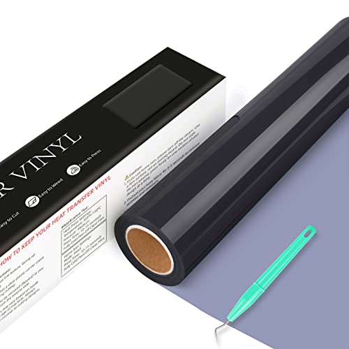 Heat Transfer Vinyl HTV - 12" x 18ft Iron on Vinyl for Cricut & Silhouette Cameo, Heat Transfer Vinyl Easyweed & Cut, HTV Vinyl Roll for T-Shirts Bags and Other Textiles (01-Black)