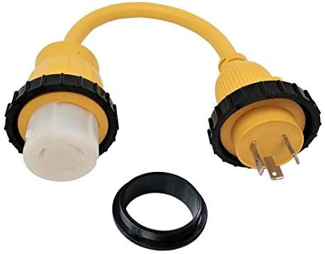 Parkworld 885927 Shore Power Adapter Cord RV 30A 125V L5-30P Male to Marine Twist Lock SS1-50R 50A 125V Female (Yellow)