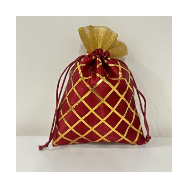 DIVE DECOR Silk Potli Bag for Women and Girls - Ladies Small Potli Bag for Parties, Weddings, and Festive Season (Pack Of 6, Maroon) - Image 5