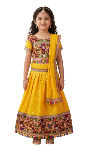 Image of AHHAAAA Girls Lehenga Choli with Dupatta, Kids Embroidered Chaniya Choli Set for Navratri Garba Dandiya Wedding Party Ethnic Outfit Y0045