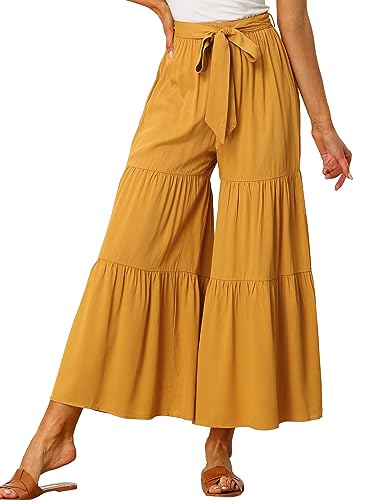 Image of Allegra K Women's 2026 Summer Wide Leg Palazzo Pants High Waisted Flowy Trendy Casual Lounge Boho Beach Ruffles Trousers