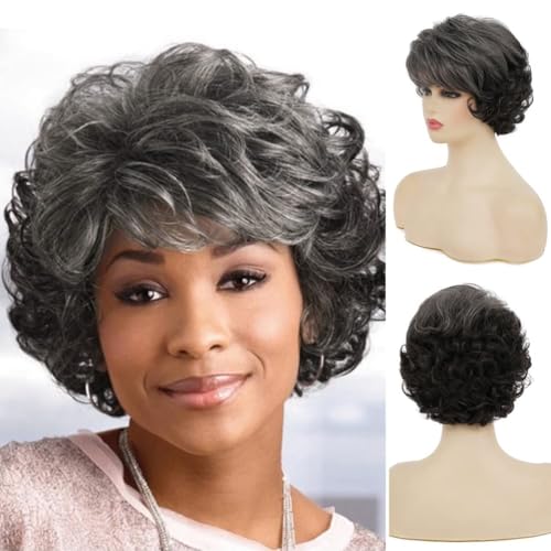 ORAVISTA Short Grey Ombre Synthetic Wigs Soft Heat Resistant Curly