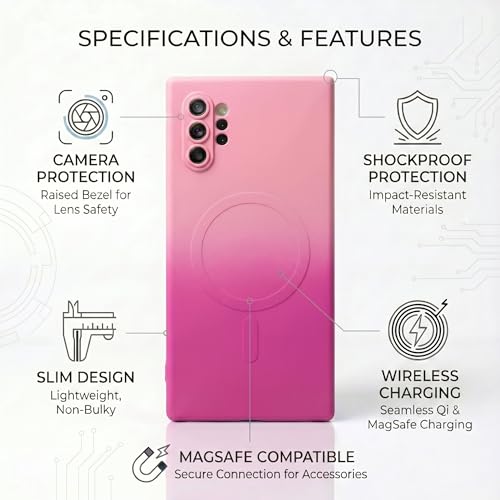 Image of amazon basics Gradient Mag-Safe Case for Samsung Galaxy Note 10 Plus | Soft Silicone Shockproof Cover with Camera Protection | Slim Lightweight Design | Smooth Touch & Durable - Pink & Blue