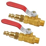 Uenede 2PCS Brass 1/4 Inch NPT Ball Valve and Air Connect, 1/4