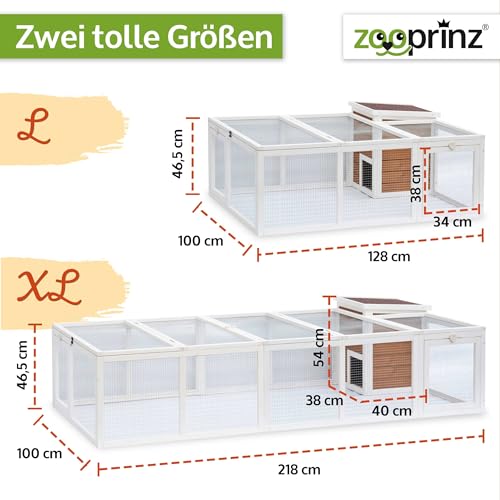 zooprinz brandneues Freilaufgehege mit Stall für draußen – ideal für Kleintiere – Besonders stabiler und großer Holzrahmen mit Kaninchenstall – Freilauf mit natürlicher Farbe lasiert – Hasenstall (XL)