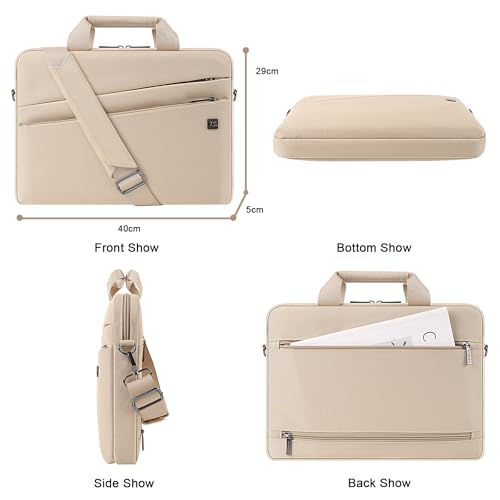 DOMISO 15.6 Inch Laptop Carrying Bag Business Briefcase Waterproof Messenger Shoulder Bag for 15"-15.6" Laptop/Apple/IdeaPad/Acer Aspire/HP ENVY 15 / Dell XPS 15, Beige2