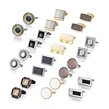 wynameleri Cufflink 12 Pairs, Classic Fashion Men's Cuff Links Silver-Tone Gold-Tone Black for Business Wedding Party Gift Box T0212004