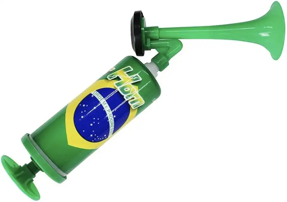 Buzina de Ar Corneta Portátil Tipo Vuvuzela Brasil – Som Alto para Torcida Futebol Festas Eventos – Fácil de Usar e Reutilizável
