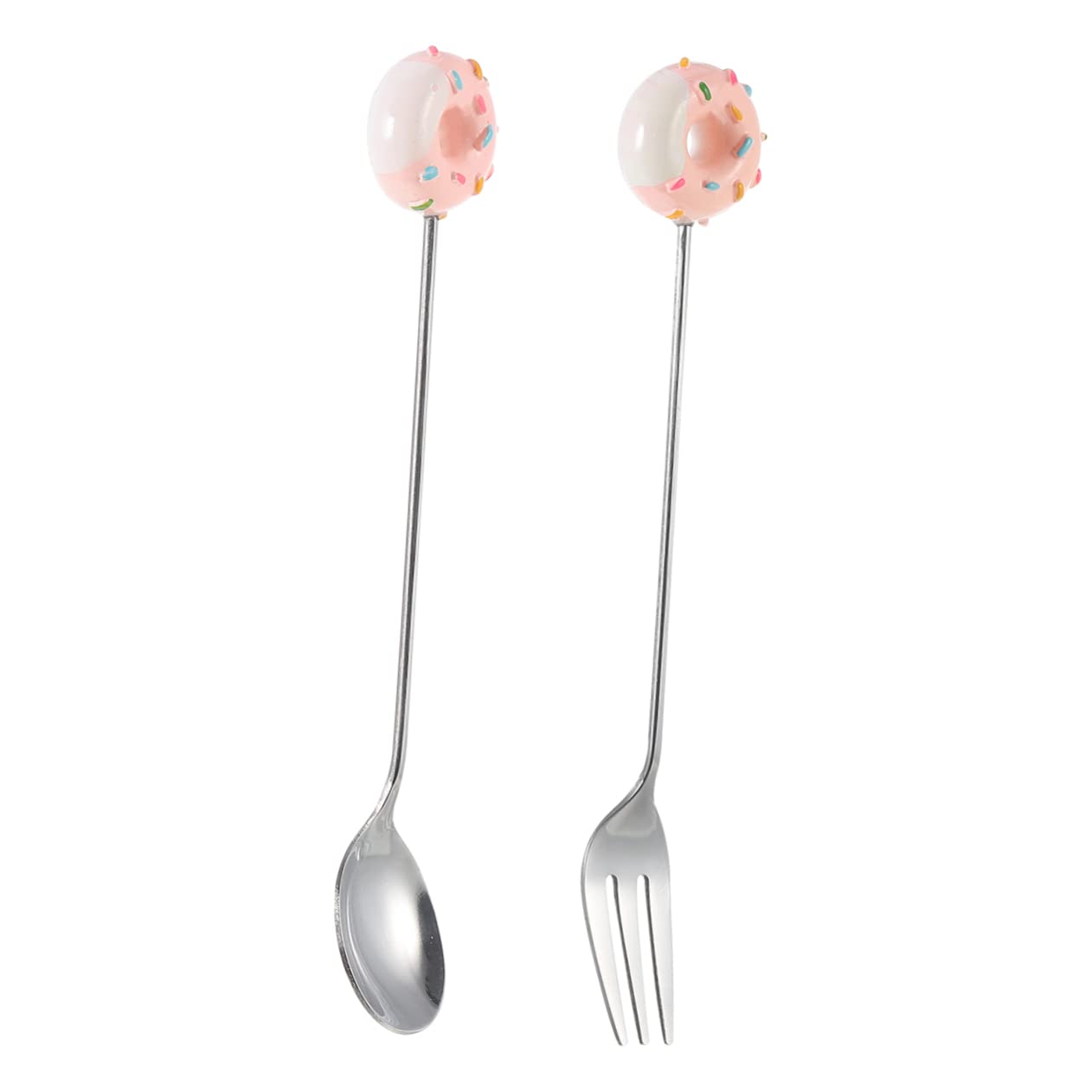 COLLBATH 1Set Adorable Portable Stainless Steel Fork Doughnut Spoon Kit for Outdoor Activities Creative Design for Home Dining Lovely Fork Spoon Set