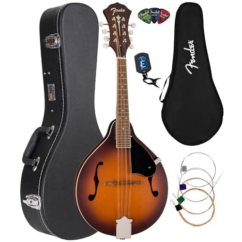 Fender Paramount PM-180E Mandolin Aged Cognac Burst Bundle with Hard Case, Gig Bag, Tuner, Strings, and Picks