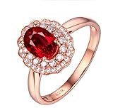 Beydodo Anillos de Matrimonio Oro Rosa 14Kilates de Mujer con Flor y Oval con Rubí Creado de 0.6ct y Moissanita, Anillos Oro Rosa Mujer de Compromiso, Tamaño 12(52mm)