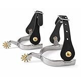 Centmehr High-Polished Finish Stainless Steel Western Spurs with Brass Rowels and Black Genuine Cowhide Leather Straps