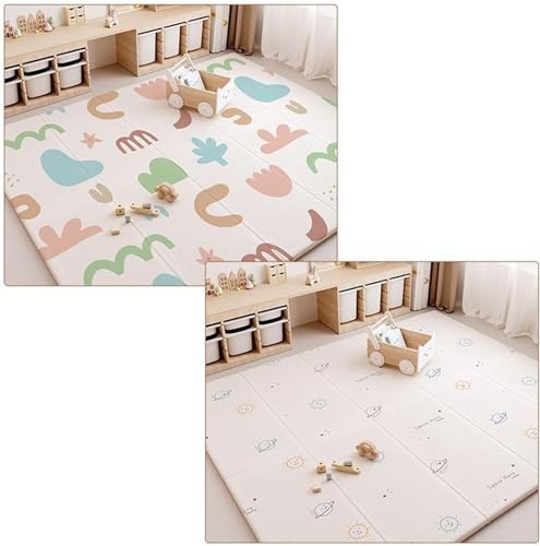 プレイマット 折りたたみ 両面使用可 軽量 滑り止め 防水防汚 防寒 弾力性 厚手 おしゃれ 可愛い 赤ちゃん 幼児 ベビープレイマット 敷物 クロールマット クッションマット 無毒 知育 遊び 転倒防止 出産祝い (A,180*150*2CM [アップグ