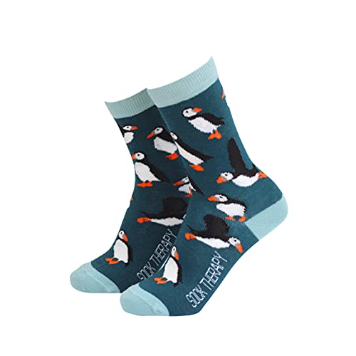 Smiling Faces MAKING SMILES SINCE 2001 Womens Novelty Socks Therapy Funky Pattern Colorful Fun Dress Socks Smart Design Animal Print Comfortable Breathable Socks Non Slip Great Gift - Puffin