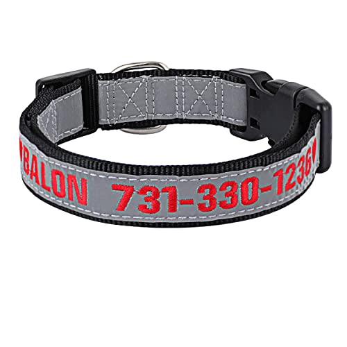 Collier de Chien personnalisé, Colliers de Chien d'identification brodés personnalisés Colliers de Chien de sécurité en Nylon réfléchissants Collier de téléphone pour Grand (Noir) Cover