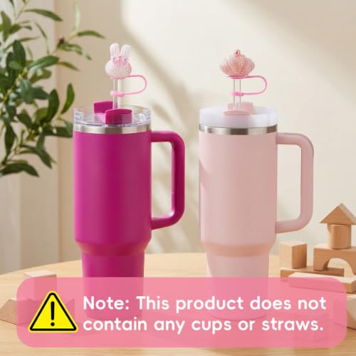 Image of HASTHIP Glitter Pink Straw Cover Caps Silicone Straw Toppers for Kids Party