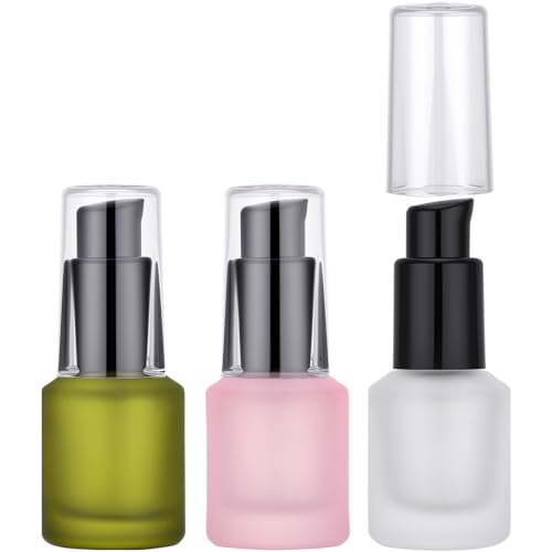 Image of Segbeauty 0.5oz Frosted Glass Lotion Bottle Empty, 3pcs Travel Lotion Container, 15ml Refillable Glass Travel Bottles for Toiletries, Hair Oil Bottles, Mini Size Skincare Cream Pump Bottle Mixed Color